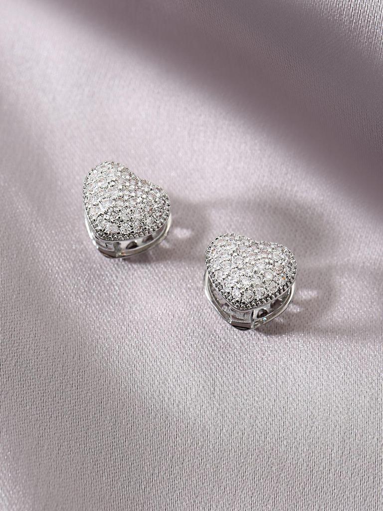 Heart-Shaped Zircon Love Earrings - Elegant European & American Style Clips