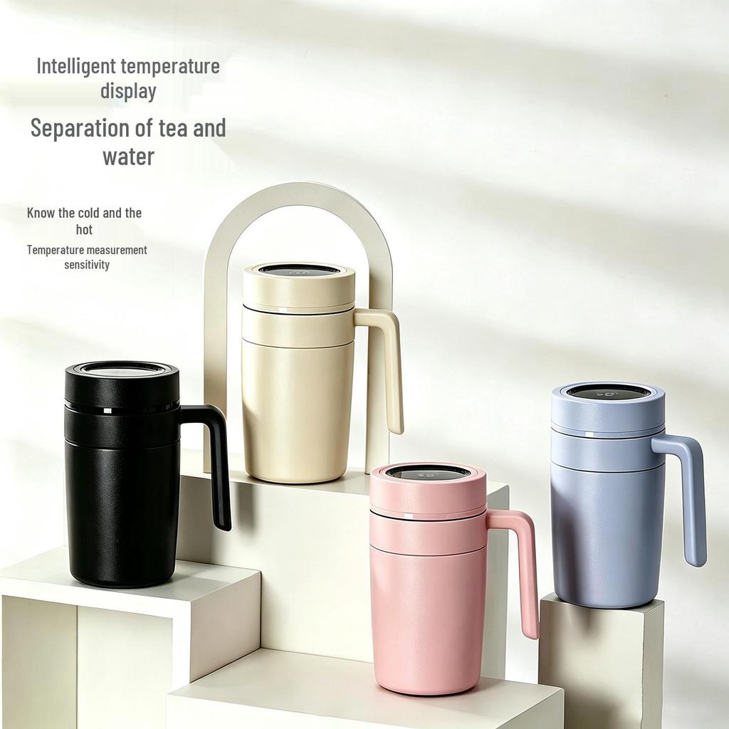 Smart Stainless Steel Insulated Mug with Handle for Tea & Water Separation, Customizable for Men & Women.