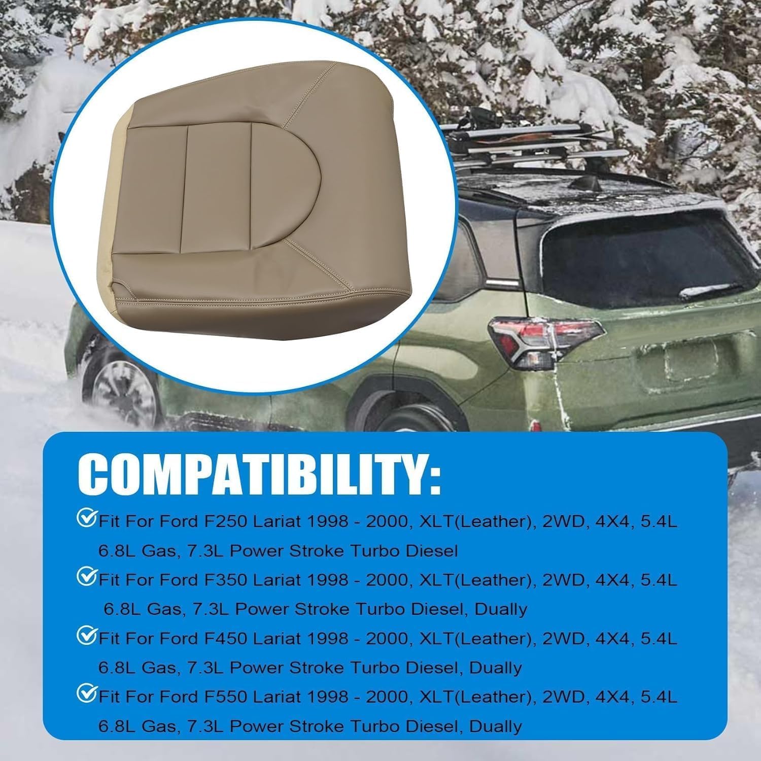 

Priprilod Passenger Bottom Replacement Leather Seat Cover Tan Compatible with Ford F250 F350 F450 F550 Lariat 1999 2000