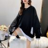Women's Plus Size Fake Two‑Piece Sweatshirt Letter Print Long Sleeve Crew Neck Loose Casual Pullover Tops