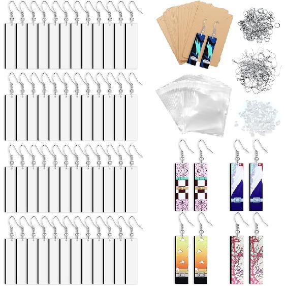 ZOCONE 60 Pcs Sublimation Earrings Blank Bulk, Sublimation Printing Earrings Unfinished Rectangular Heat Transfer Earring Pendant with Earring Hooks