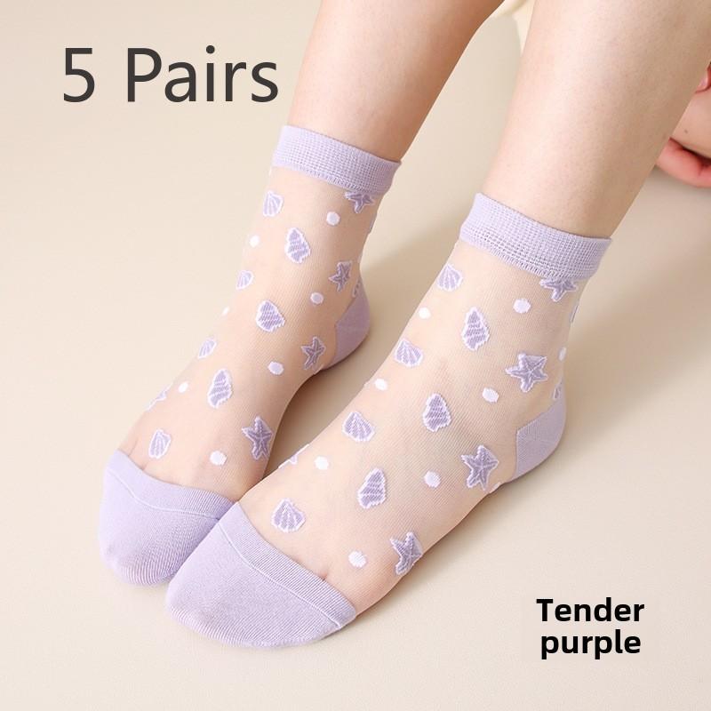 

5 пар женских летних тонких носков средней длины из стекловолокна Starfish Crystal Caisson 5 Pairs фиолетовый