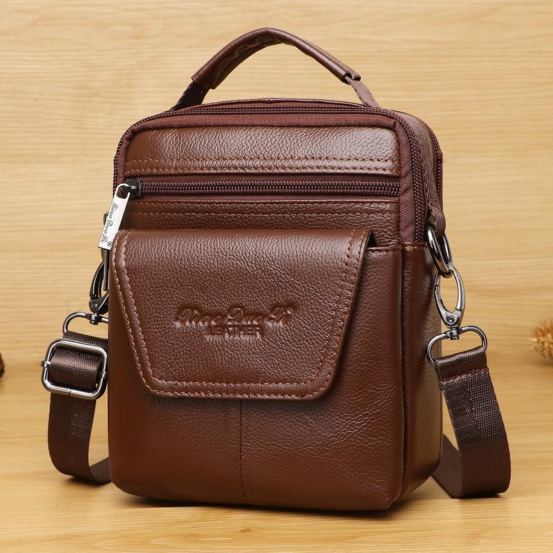Genuine Leather Men's Messenger Bag 7-inch Mini One-shoulder Small Bag Multifunctional Backpack Cowhide Casual Men's Bag Handbag