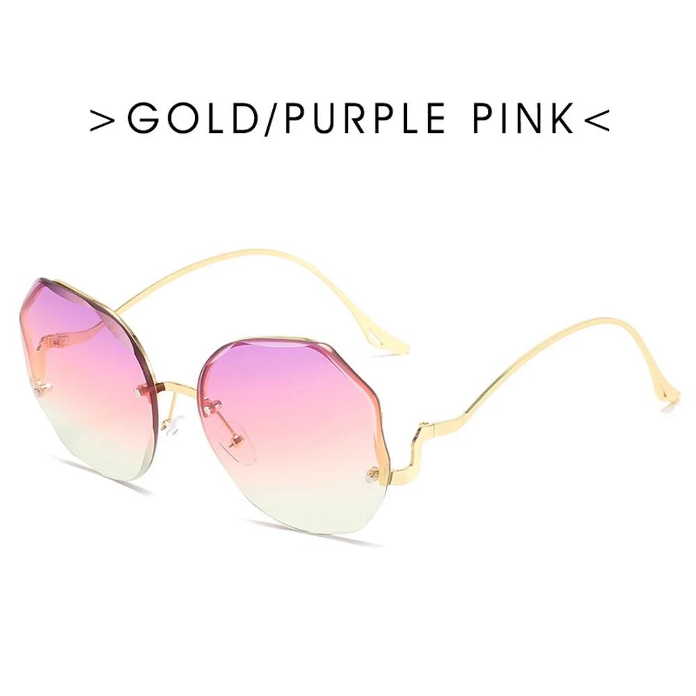 Gradient Fashion Sun Glasses Brand Designer Irregular Round Sunglasses Metal Curved Temples Female Rimless Oculos De Sol