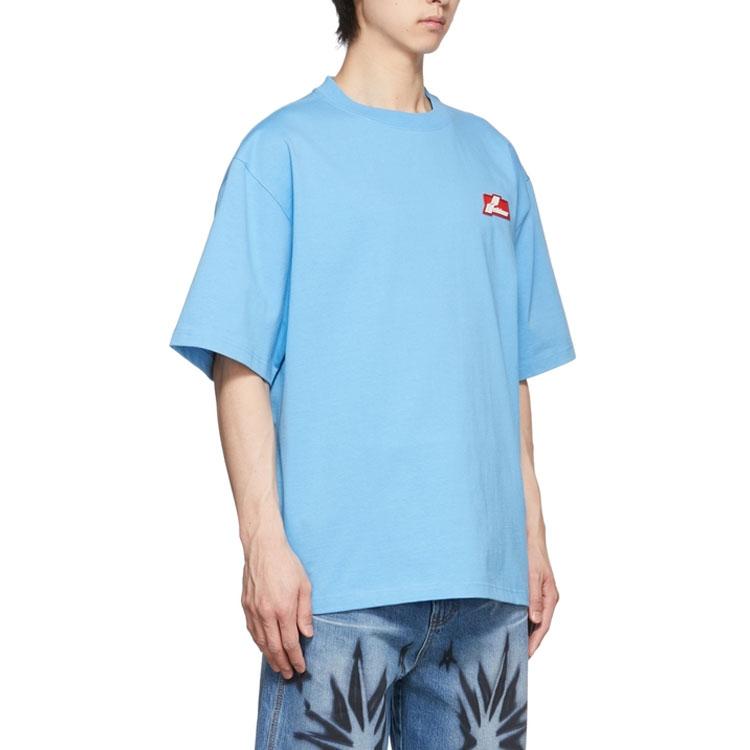 WE11DONE Ss22 Solid Color Logo Short Sleeve T-Shirt Unisex Tops Sky-Blue WD-TT1-22-710-U-SK