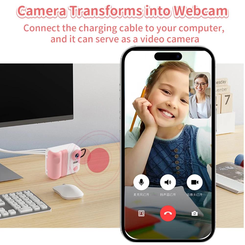 HD 1080P Kids Mini Instant Print Camera 2.4 IPS Screen Instant Photo Printing Camera Video Camera  for Girls Boys Aged 3-12