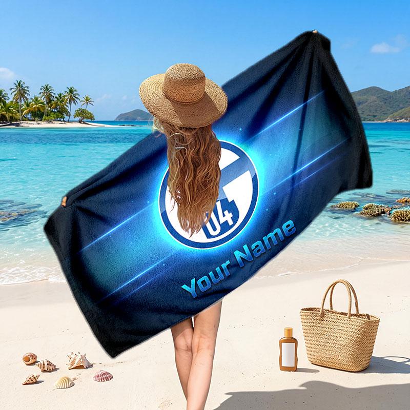 Schalke 04 FC Benutzerdefiniertes Strandtuch, Personalisierter Name Textdruck, Fußballlogo Weiches Schnelltrocknendes Handtuch Urlaubsgeschenk