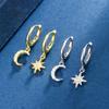 925 Silver CZ Star Moon Asymmetric Hoop Earrings for Women Gold Silver Stars Moon Circle Earrings Party Jewelry Gifts