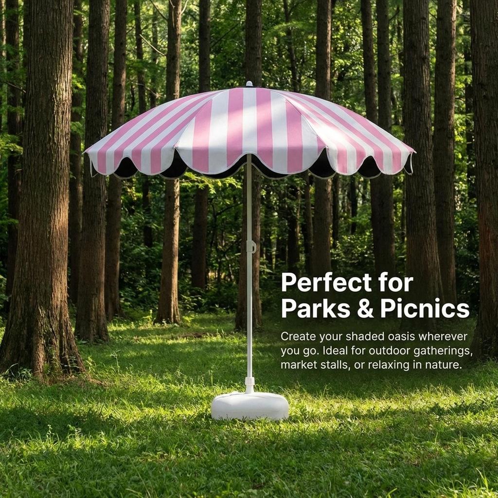 Windproof Patio Umbrella Pink Stripe Portable Lightweight Outdoor Sun Shade Canopy for Pool Garden Backyard Picnic