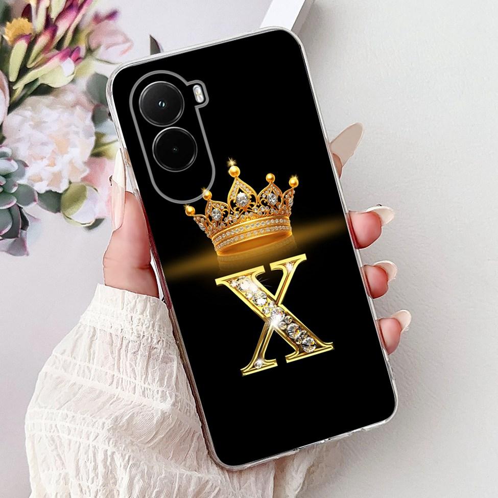 

For Xiaomi Poco M7 4G Case Cover Transparent Aesthetic A-Z Letters Fashion Flowers Crown Soft Bumper Casing Poco M7 4G