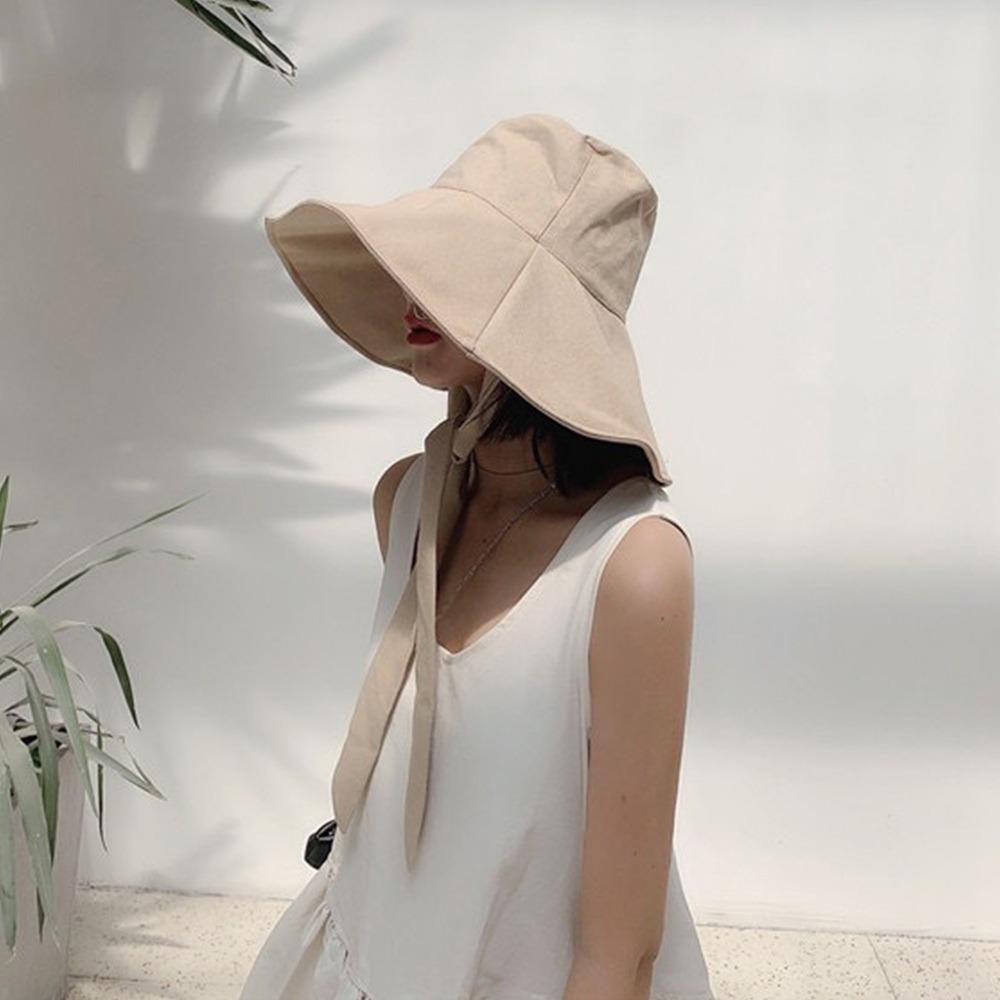 Stylish Accessory Tie Design Fisherman Hat Big Brim Cotton Linen Bucket Hat Foldable Visor Cap Women