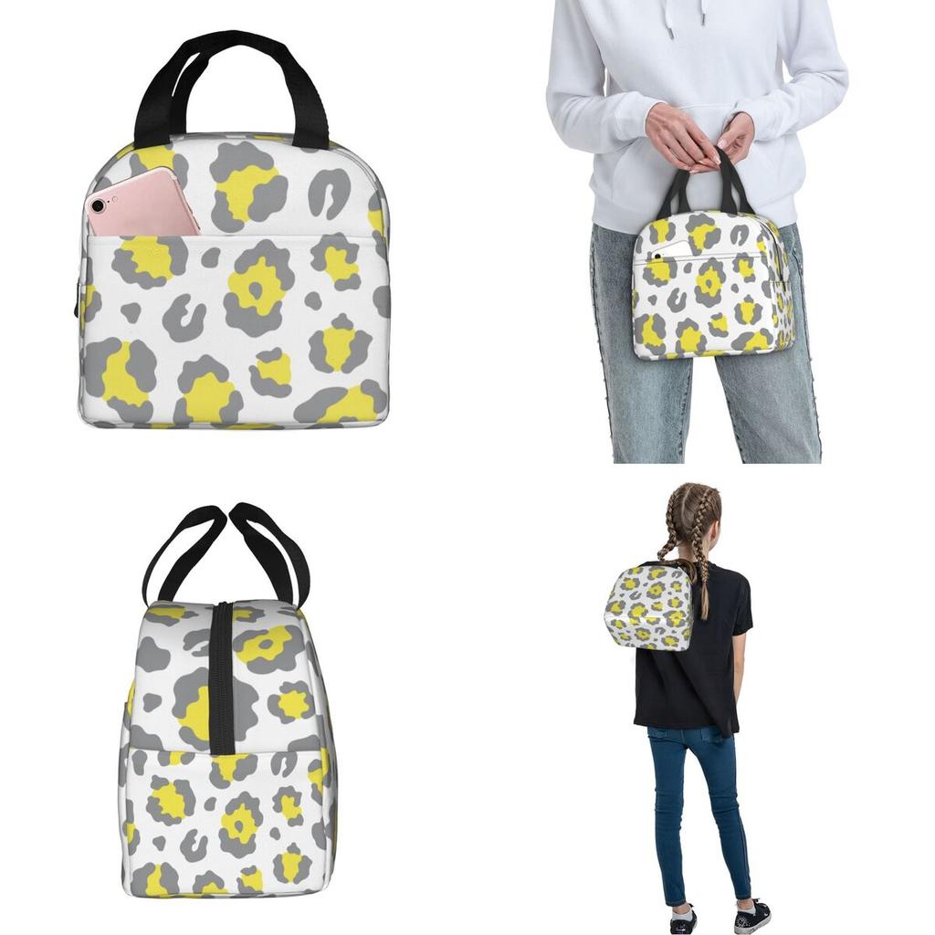 Leopard Animal Fur Printing Insulated Lunch Bags Portable Lunch Container Thermal Bag Tote Lunch Box School Food Storage Bags