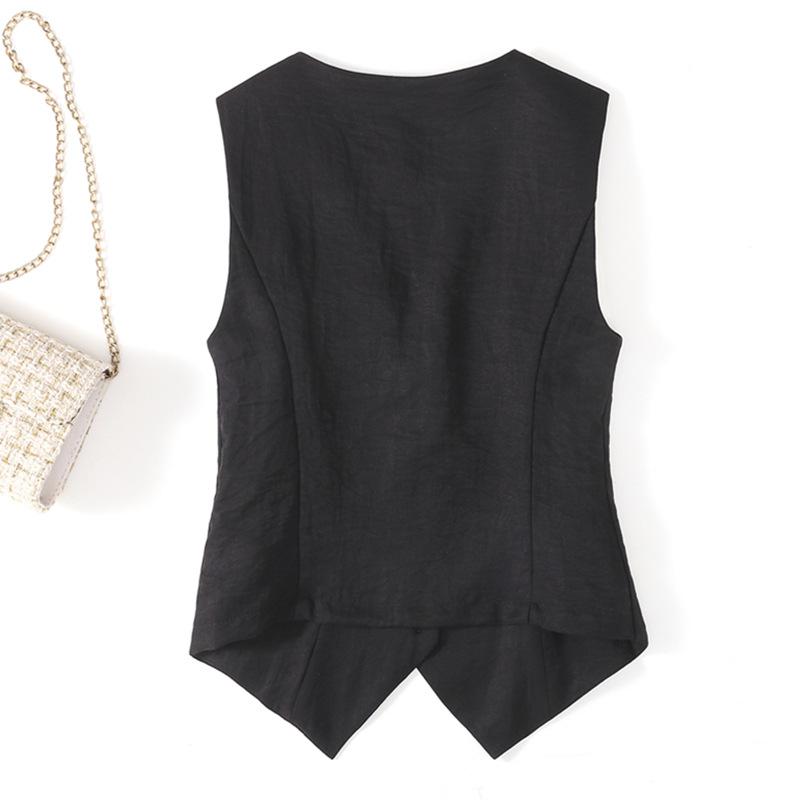 Linen vest thin women's vest summer new high-end slim short sleeveless suit v-neck waistcoat vest 009#