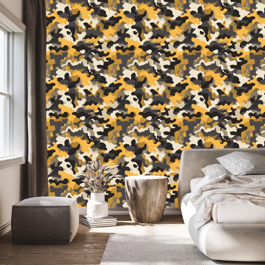 Military Camouflage Wallpaper Gold and Brown for Living Room and Bedroom 50x1000