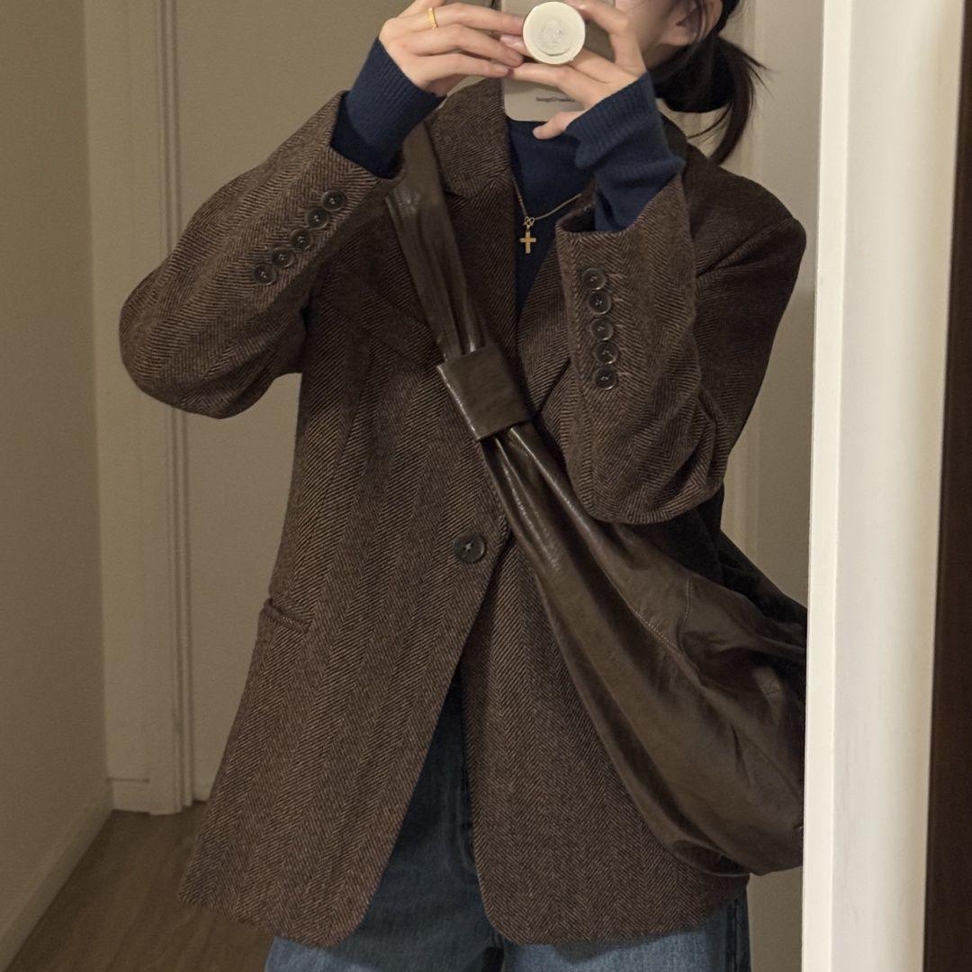 

Маленький шерстяной пиджак в корейском стиле, элегантная куртка в елочку для осени и зимы для женщин XL