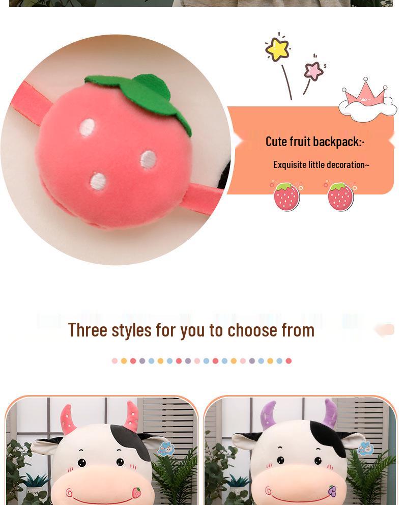 Fruit Cow Plush Backpack Toy Pillow - Stuffed Animal Ragdoll Gift for Girls' Birthdays