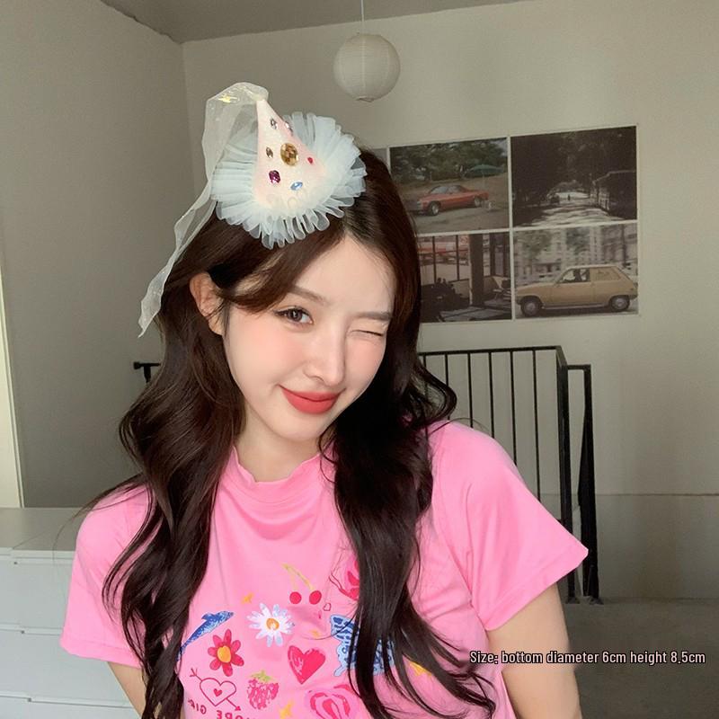 Birthday Hat Mesh Headband with Bow for Girls - Perfect for Celebrations and Photos