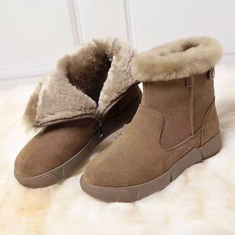 

Женские зимние новые ботинки из овчины с высоким верхом и хлопковой подкладкой, мягкая подошва, нескользящие, утолщенные, плюшевые, теплые, на плоской подошве, на молнии, сноубутсы 38