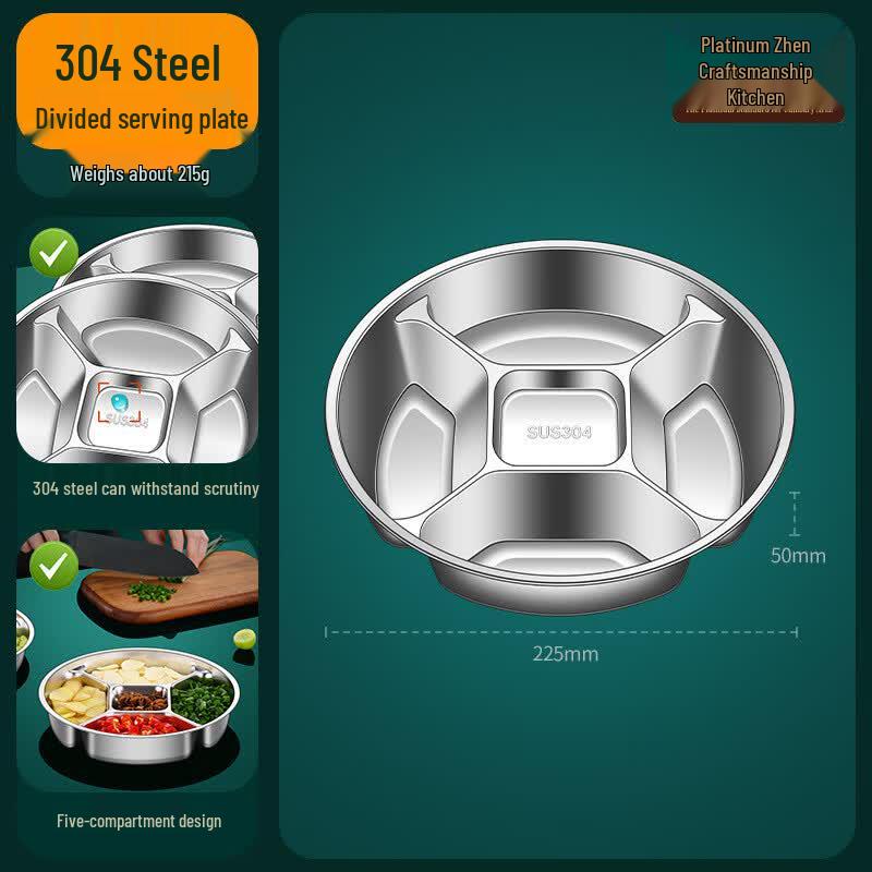 304 Stainless Steel 5-Compartment Divided Prep Tray