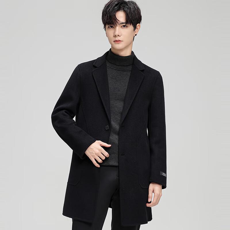 FAPAI Men's Double-faced Wool Blend Mid-length Overcoat