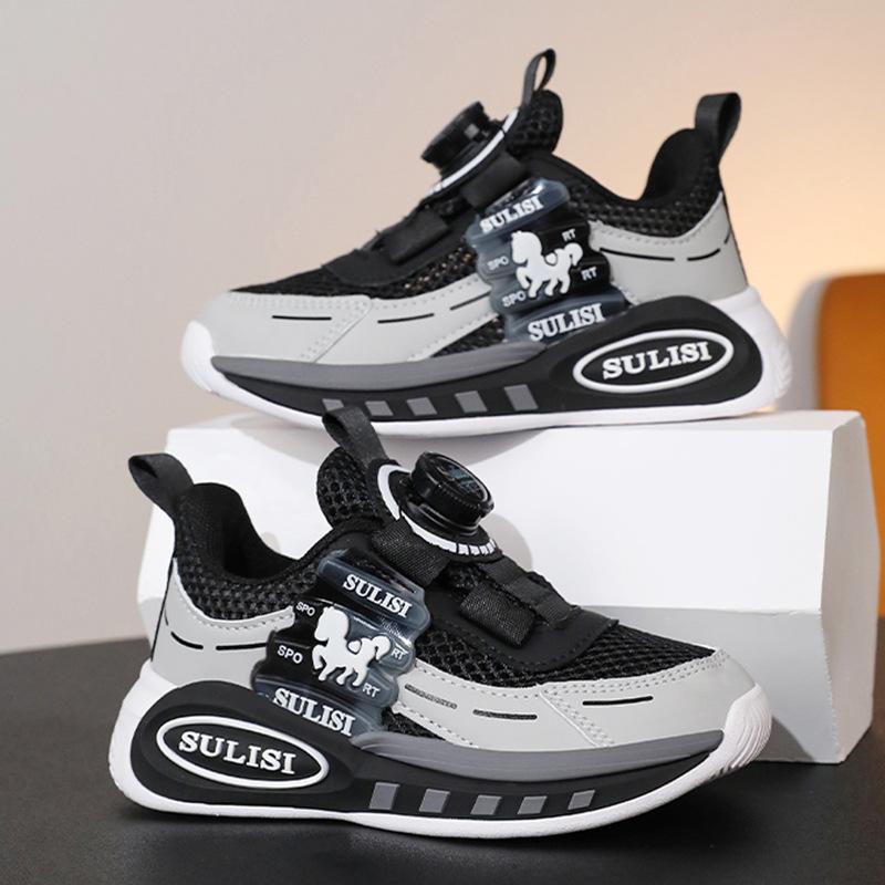 Boys' shoes New children's sports shoes Medium and older children's rotating buckle single mesh breathable mesh running shoes