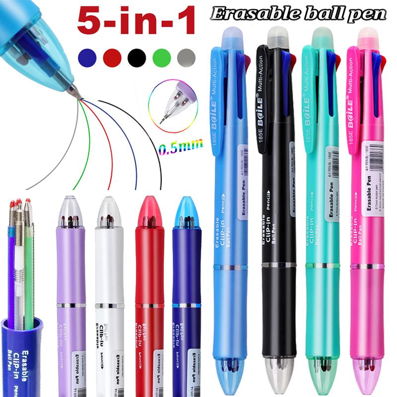 Creative 5 in-1 Multicolor Erasable Gel Pens 2Pcs Automatic Pencil With Eraser For School Office Writing Supplies Stationery