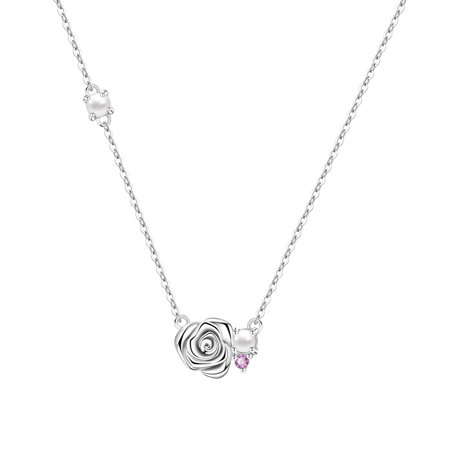 

925 Silver Rose Flower Pearl Necklace Pendant Women Birthday Wedding Anniversary Gifts Jewelry
