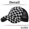 Baseball Checkered CZA463 [White Fang] Hat, Cap, Cap, Mesh, Pattern, Breathable, Adjustable, Casual, Men's, Women's, (Black)