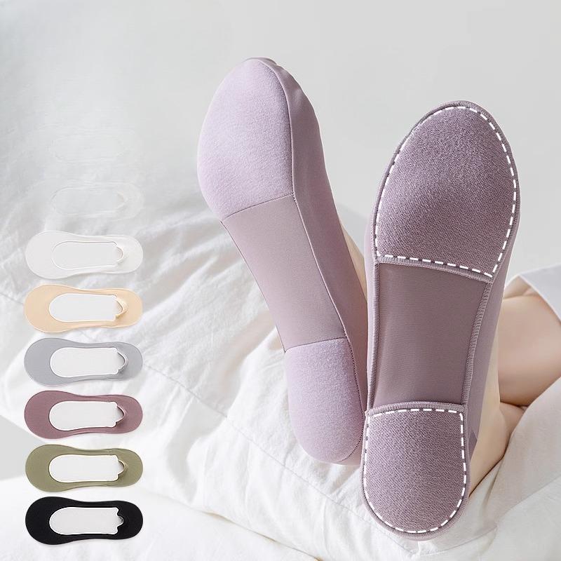 5 Pairs of Female Summer Thin Foot Protector Cotton Pad Non Slip with Ice Silk Shallow Mouth Invisible Socks