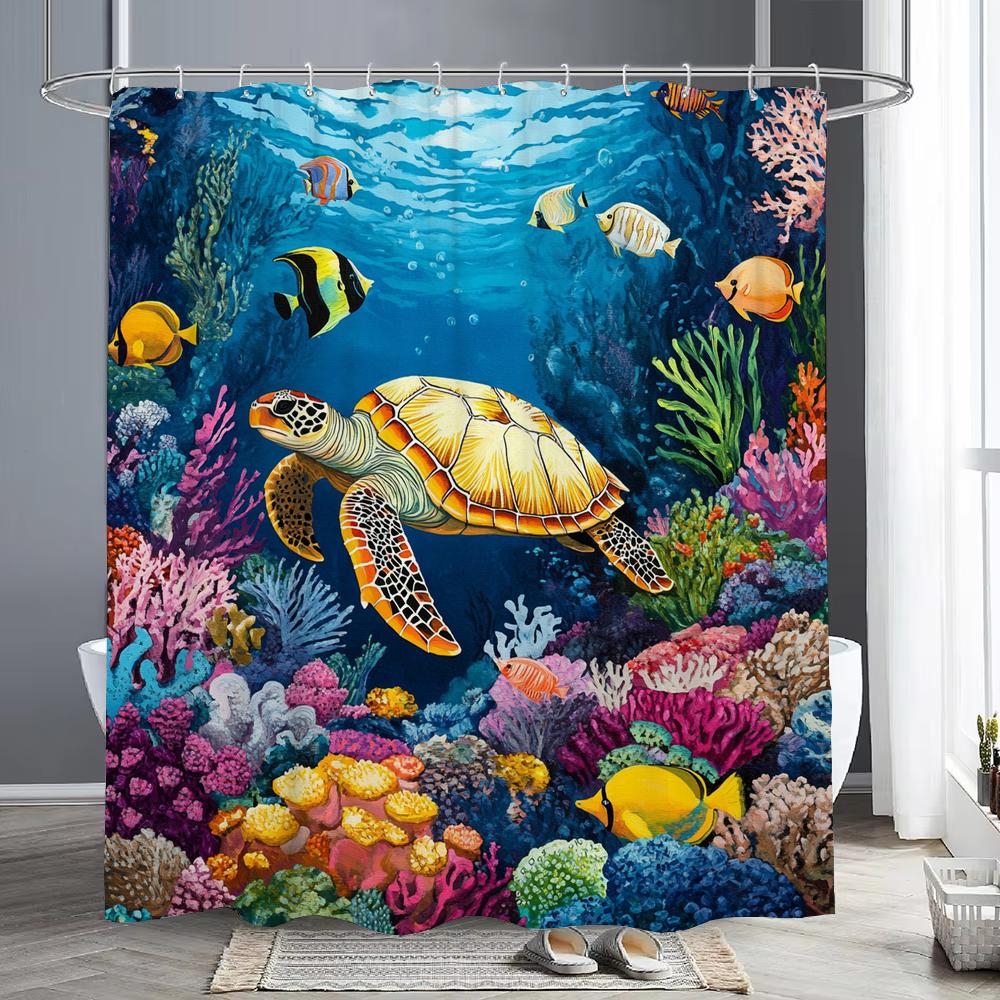 Mondo Sottomarino Alghe Coralli Pesci Tenda da Doccia, Tenda da Doccia Decorativa per Bagno, Tenda da Doccia Impermeabile con Ganci