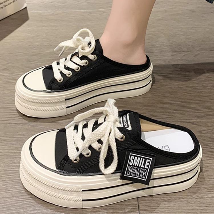 

Women s Summer Canvas Half Slippers: 2025 High-End Style with Thick Sole 37 бежевий