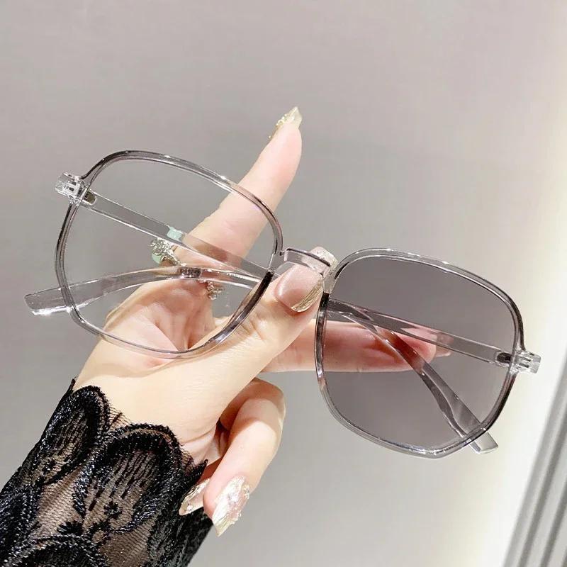 Trendy Outdoor Short-sight Sunglasses Large Frame Photochromic Finished Myopia Glasses Color Changing Anti Blue Light Glasses