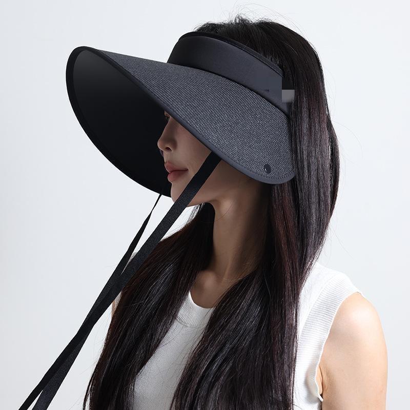New sun protection hat women's neck protection anti-ultraviolet sun hat large brim outdoor straw woven empty top sun hat