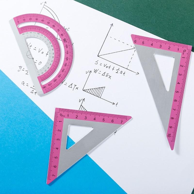 Strong Aluminum Ruler Set 1 Straight 2 Triangles 1 Protractor School Homework Art Projects Measure for Kids Adults