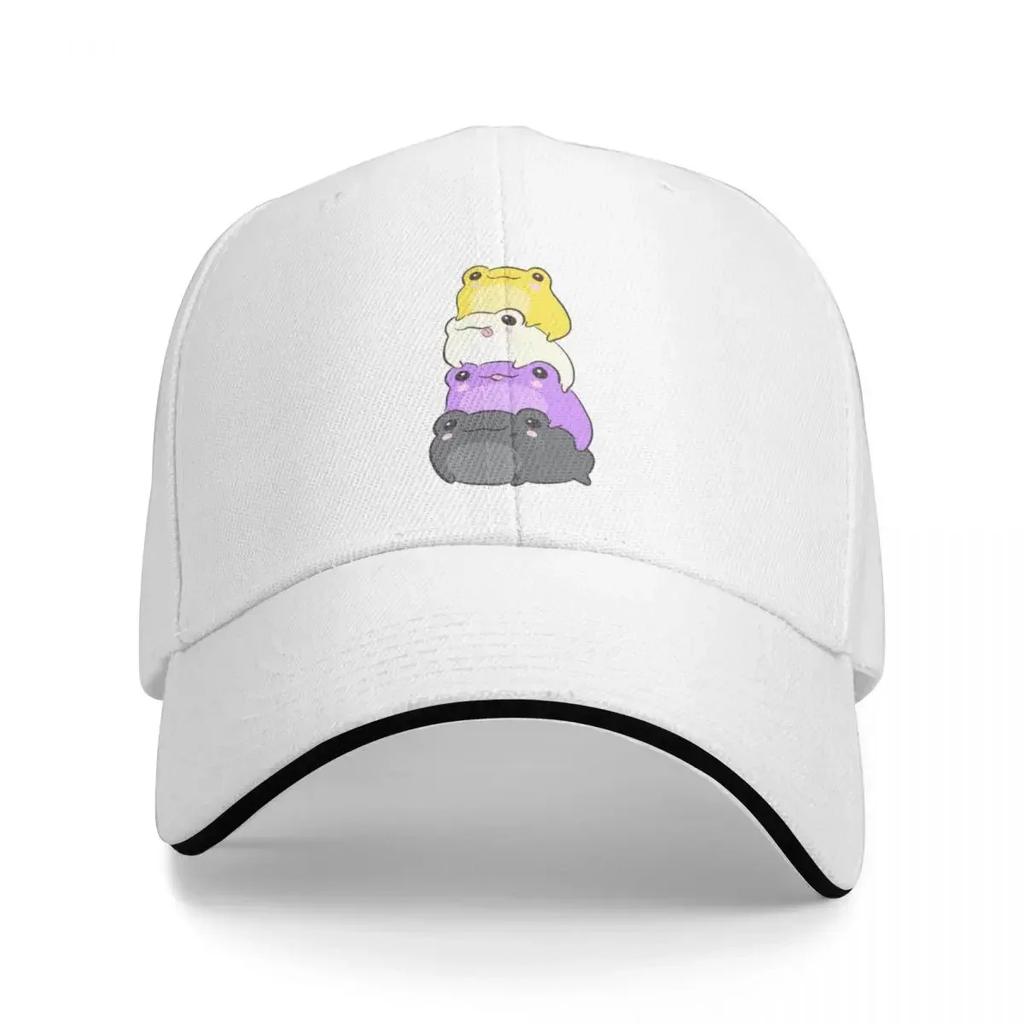 Nonbinary Pride Frog  Cute Kawaii Aesthetic Frog  Subtle NonBinary Enby NB Pride Flag Colors Frog Pile Baseball Cap