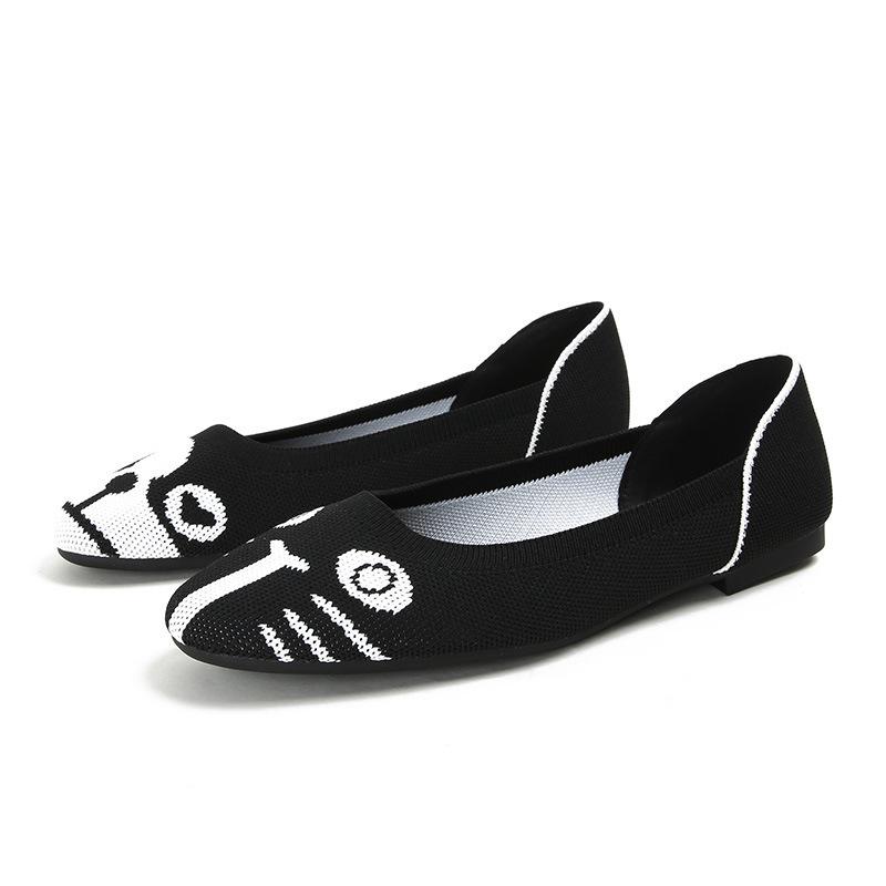 Spring and Autumn Flying Single Shoes Doudou Flat Bottom Floating Shoes Round Head Boat Shoes Knitted Flying Thread