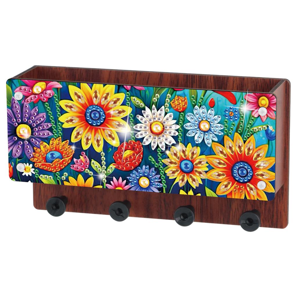 Wall Mounted DIY Diamond Art Handmade Wood Container Wooden Crystal Painting Storage Box for Living Room Home Office Decoration