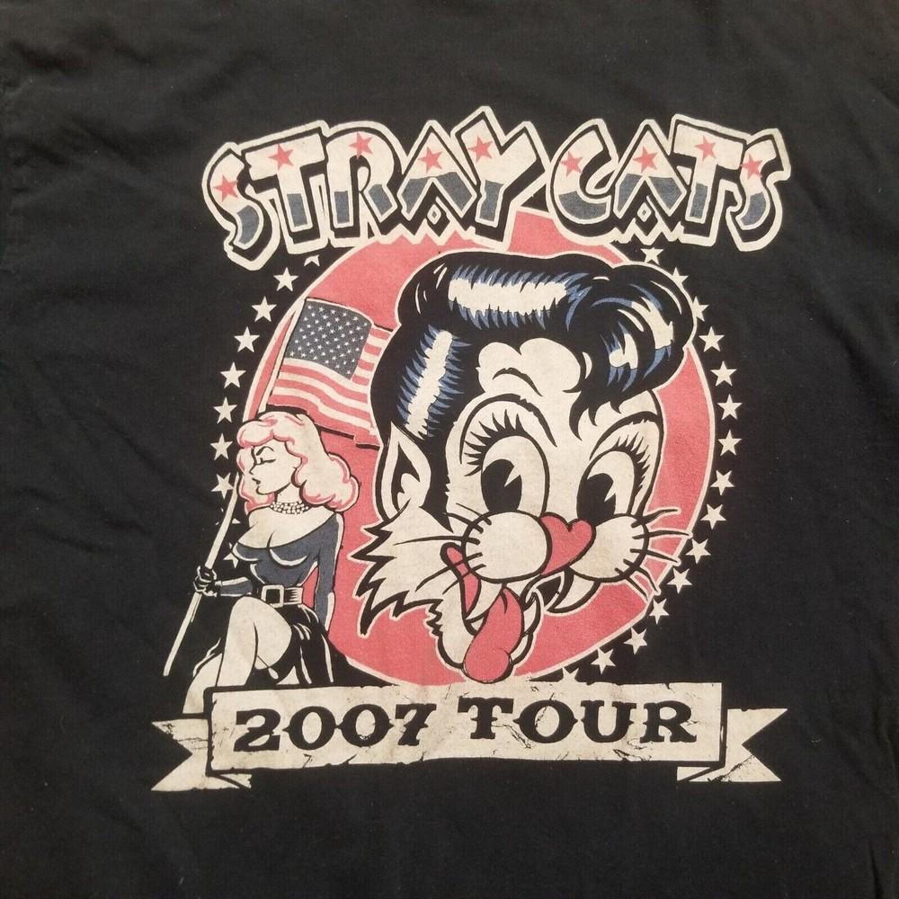 

Stray Cats Tour Band Concert 2007 T Shirt Short Sleeve Cotton All Size S to 5XL Unisex T-Shirt L