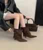 European and American Fashion Punk Style Riveted High-heeled Short Boots Spice Girls 2025 Autumn and Winter Short Tube Pointed Thin Heel Pleated 