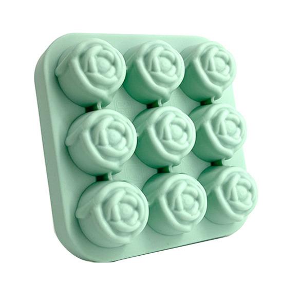 Rose Flower Silicone Ice Cube Tray 9-Cavity Square Mold for Chocolate Candy Flexible Non-Stick