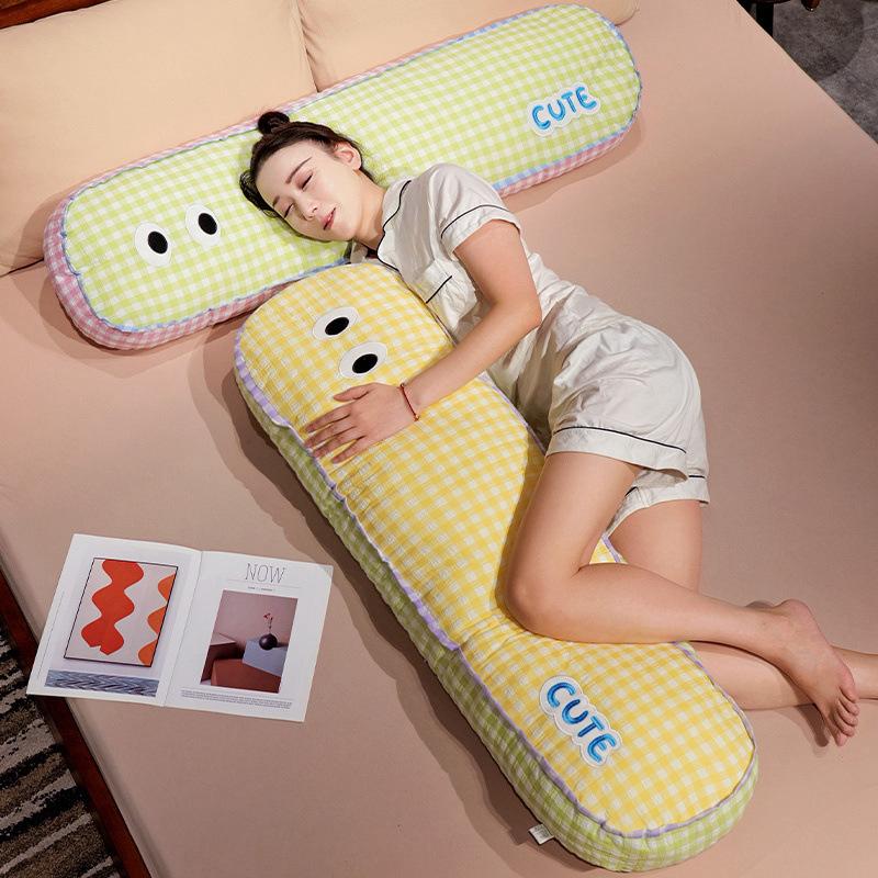 Plaid Bedroom Long Throw Pillow for Girls To Sleep Legs for Boys Bed Cushion Side Pillow Plush Toy