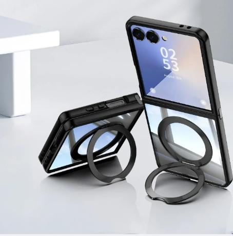 360° Ring Holder Clear Phone Case for Samsung Galaxy Z Flip 7 FE 6 5 Flip7 Flip6 Flip5 5G Kickstand TPU+PC Magnetic Cover
