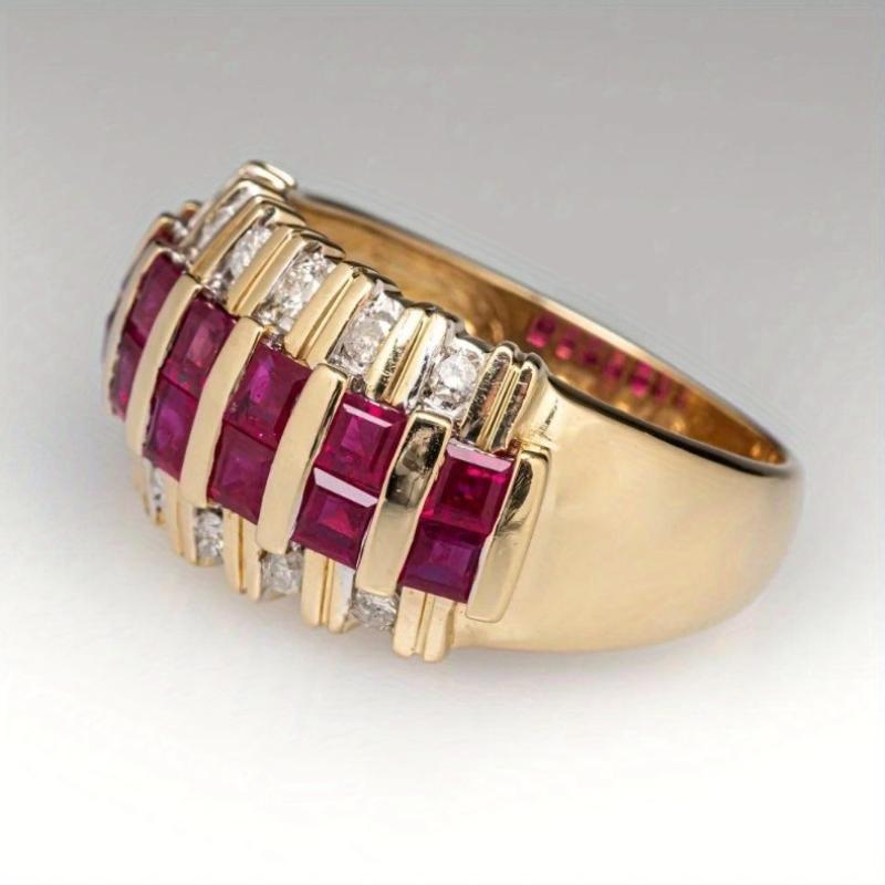 Small Retro Design Inlaid with Zircon Geometric Ring, Women's Trendy Holiday Party Accessories Jewelry