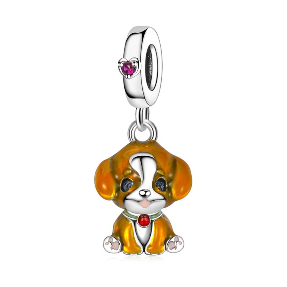 Copper Puppy Beads & Moon Cat Dangle Charm Fits Bracelet Cute Pet Pendant Jewelry Accessories Gifts