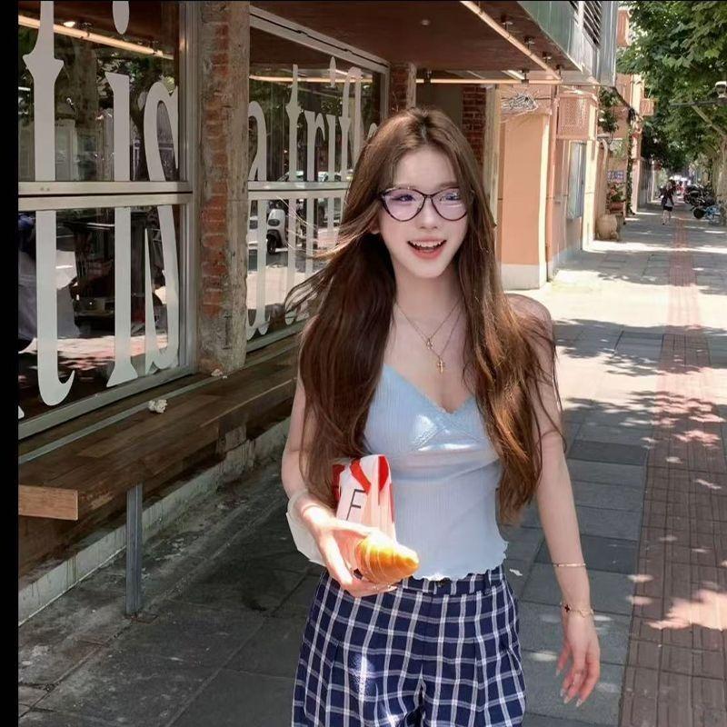 Women's Lace Camisole Vest with Chest Pad Sweet Inner Wear Hot Girl Beautiful Back Lining Top