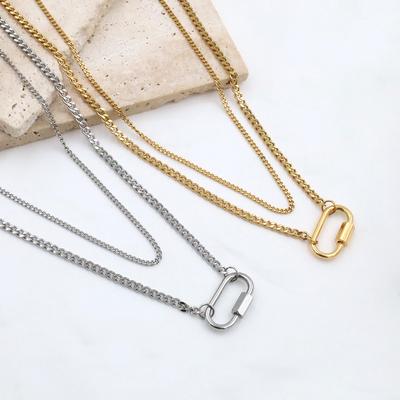 Accessoires Leichter Luxus 18K Titanstahl Schlüsselbein Kette Damen Geometrisch Ovaler Verschluss Doppellagig Gestapelte Halskette