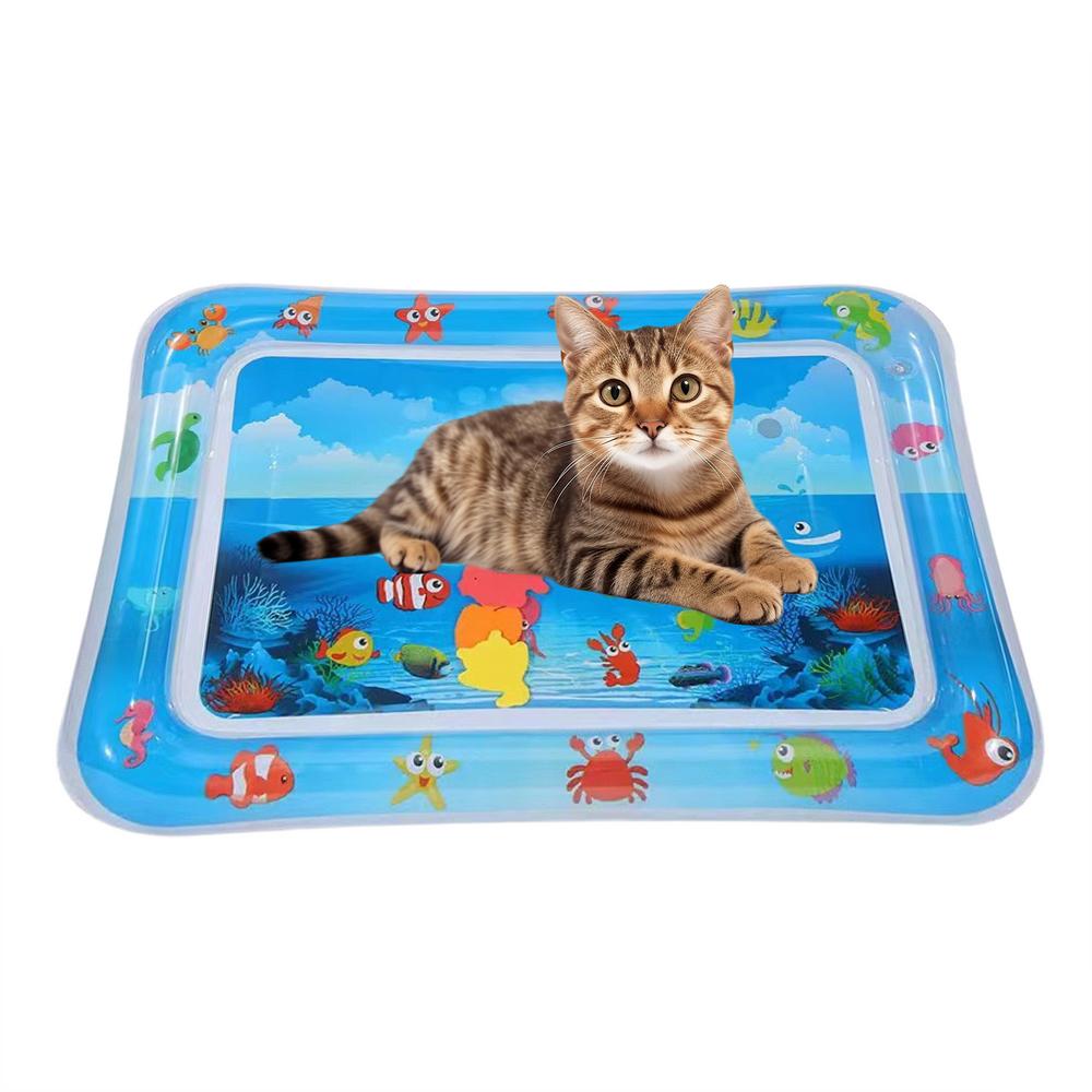 Tapis de jeu sensoriel aquatique pour chats et chiens, tapis de jeu aquatique épais avec motifs de poissons, tapis de jeu aquatique d'été pour animaux de compagnie