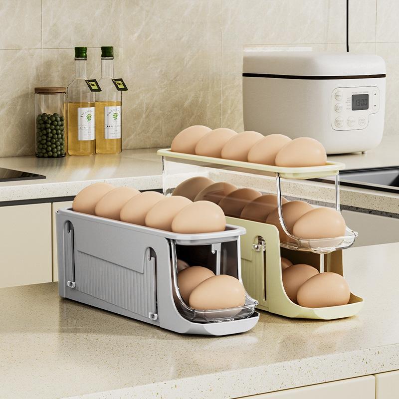 Automatic Scrolling Egg Rack Holder Storage Box Egg Container Organizer Rolldown Refrigerator Eggs Dispenser Kitchen Accessories