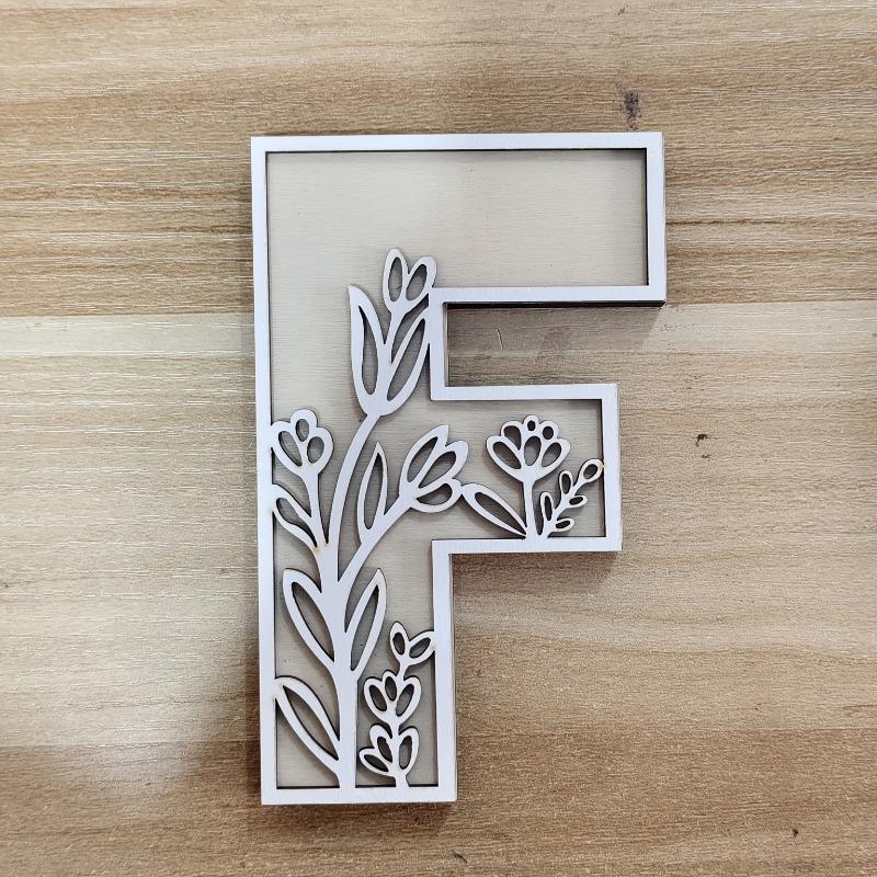 26pcs Wooden Alphabet Letters Wall Decor Set, Engraved Floral Pattern, Home Craft Ornaments, Elegant Display for Living Room
