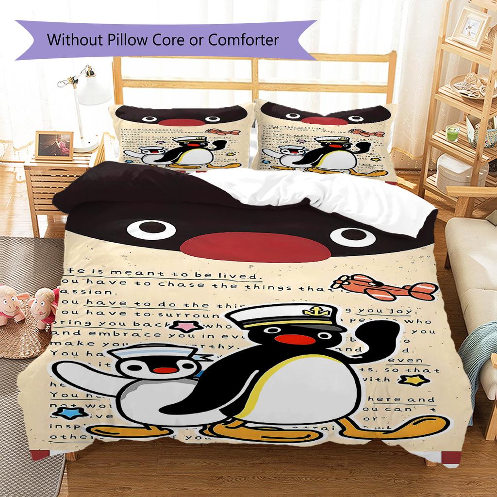 Biancheria da letto con motivo PINGU, Set piumone Copripiumone Federa Regalo di compleanno per la casa (1 * copripiumino + 2 * federa, senza nucleo)